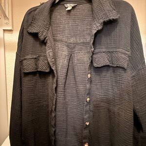 Black Textured Button-Up Shirt